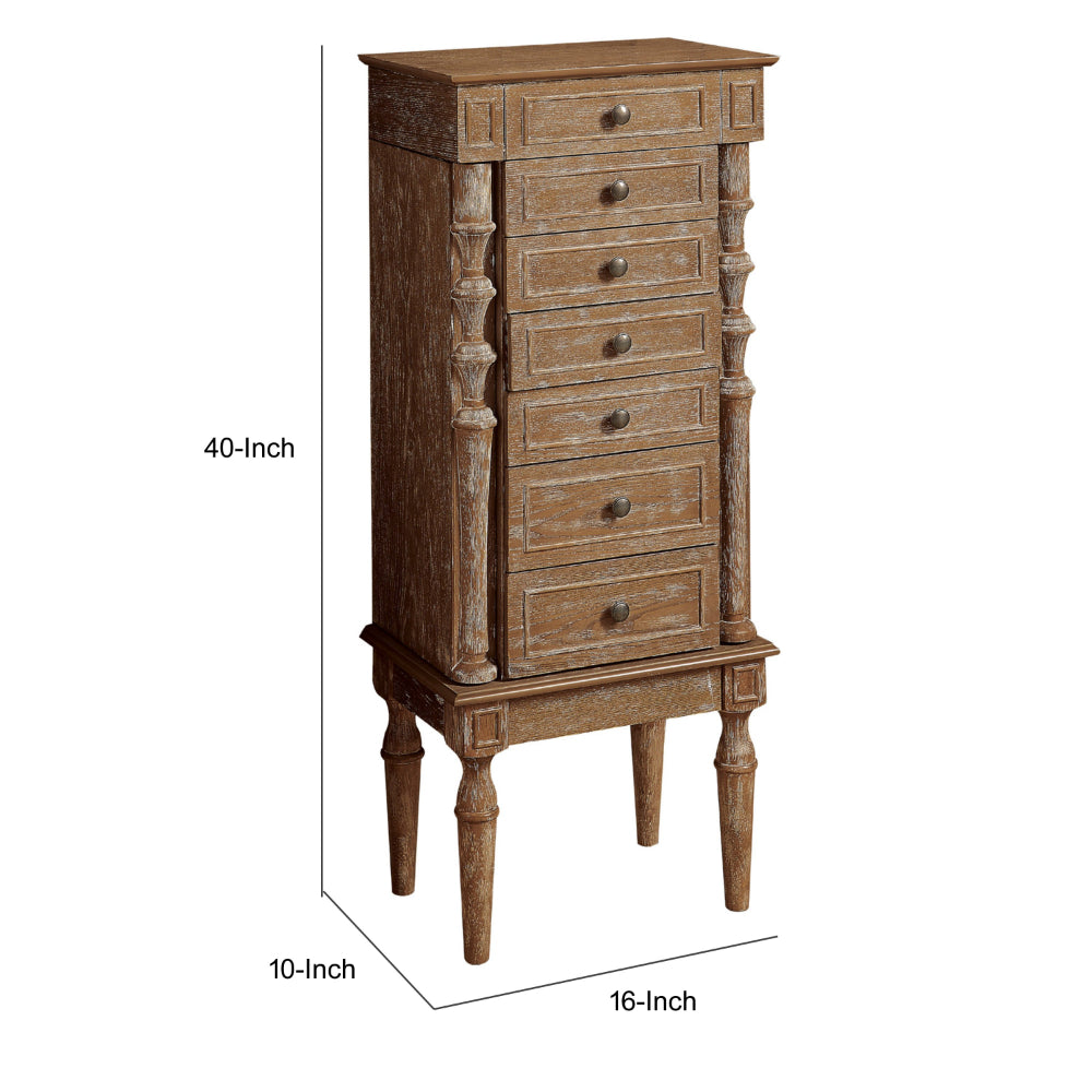 Wood Jewelry Armoire With 6 Drawers And Top Lid in Weathered Oak Brown  - BM177738