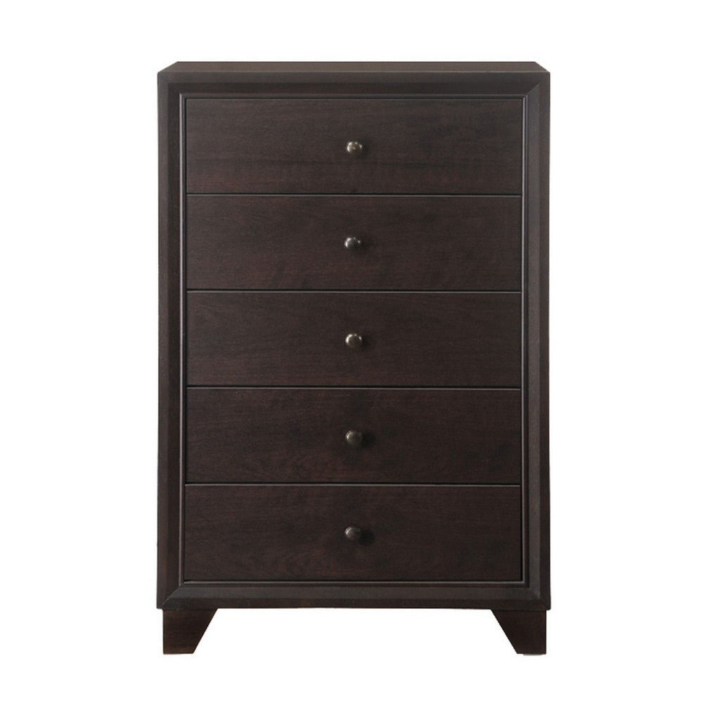 Wooden Chest with 5 Spacious Drawers  , Espresso Brown  - BM177804