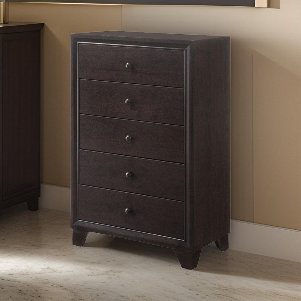 Wooden Chest with 5 Spacious Drawers  , Espresso Brown  - BM177804