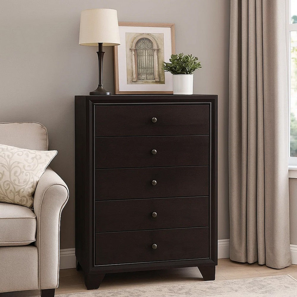Wooden Chest with 5 Spacious Drawers  , Espresso Brown  - BM177804