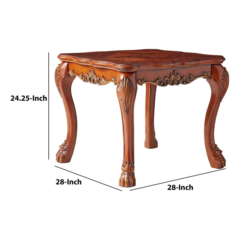 Wooden End Table In Traditional Style , Cherry Oak Brown  - BM177816