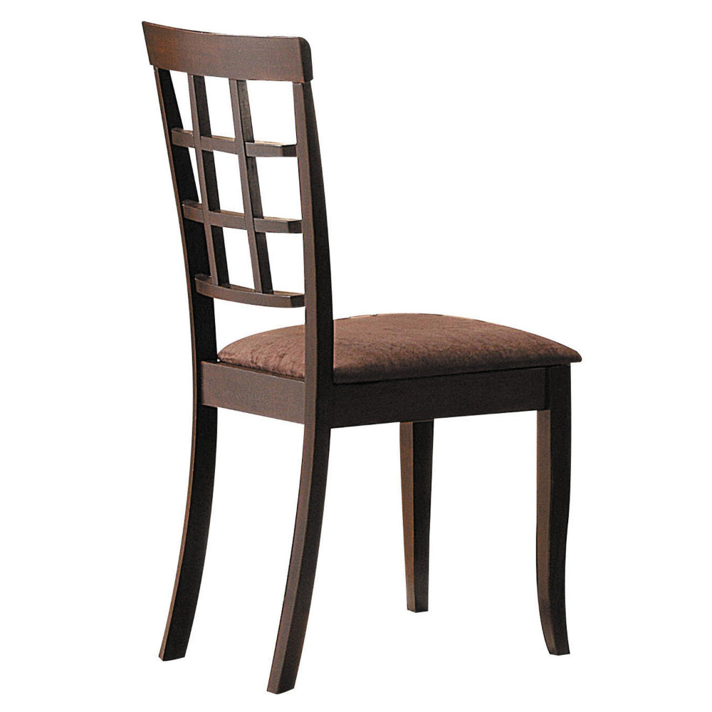 Wood & Fabric Side Chairs With Open Grid Pattern Back, Espresso Brown, Set Of 2  - BM177826