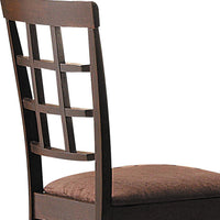 Wood & Fabric Side Chairs With Open Grid Pattern Back, Espresso Brown, Set Of 2  - BM177826