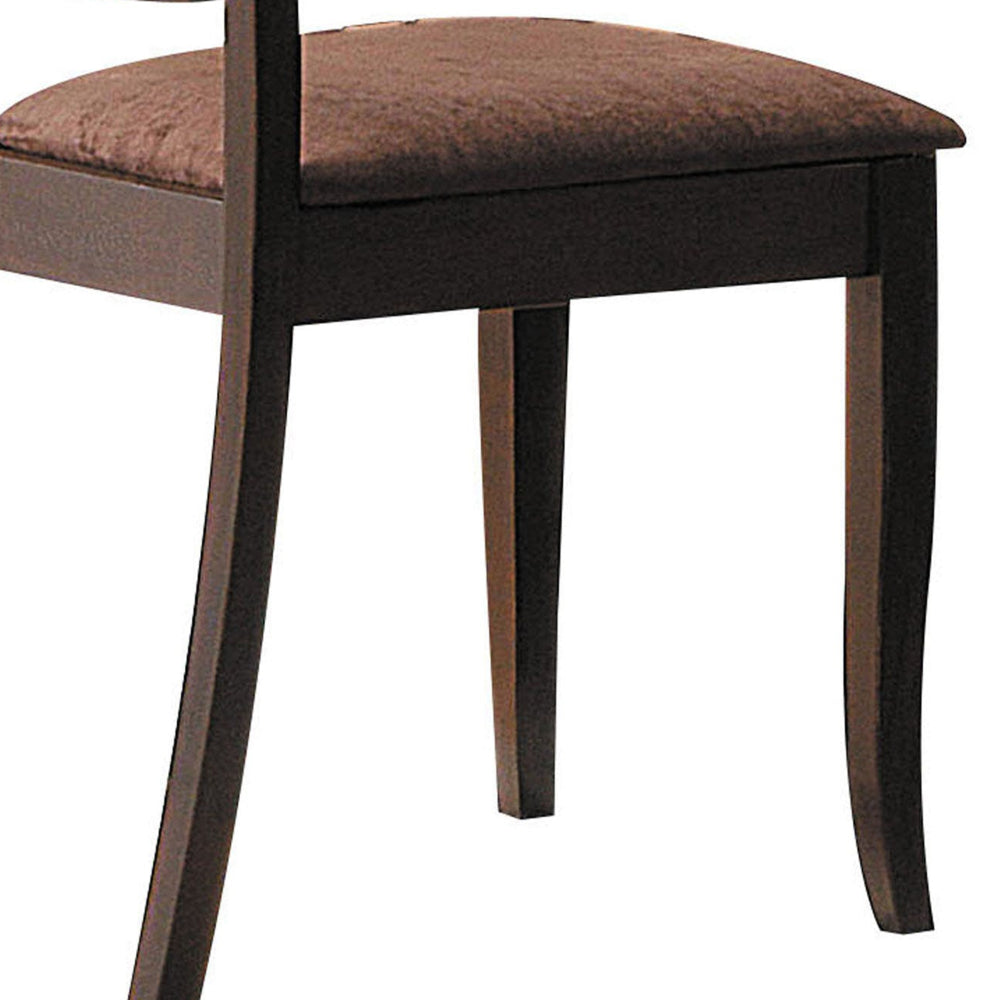 Wood & Fabric Side Chairs With Open Grid Pattern Back, Espresso Brown, Set Of 2  - BM177826