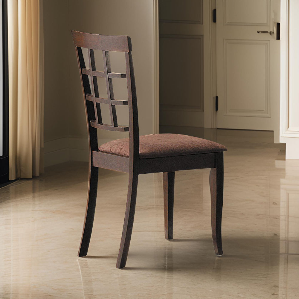 Wood & Fabric Side Chairs With Open Grid Pattern Back, Espresso Brown, Set Of 2  - BM177826