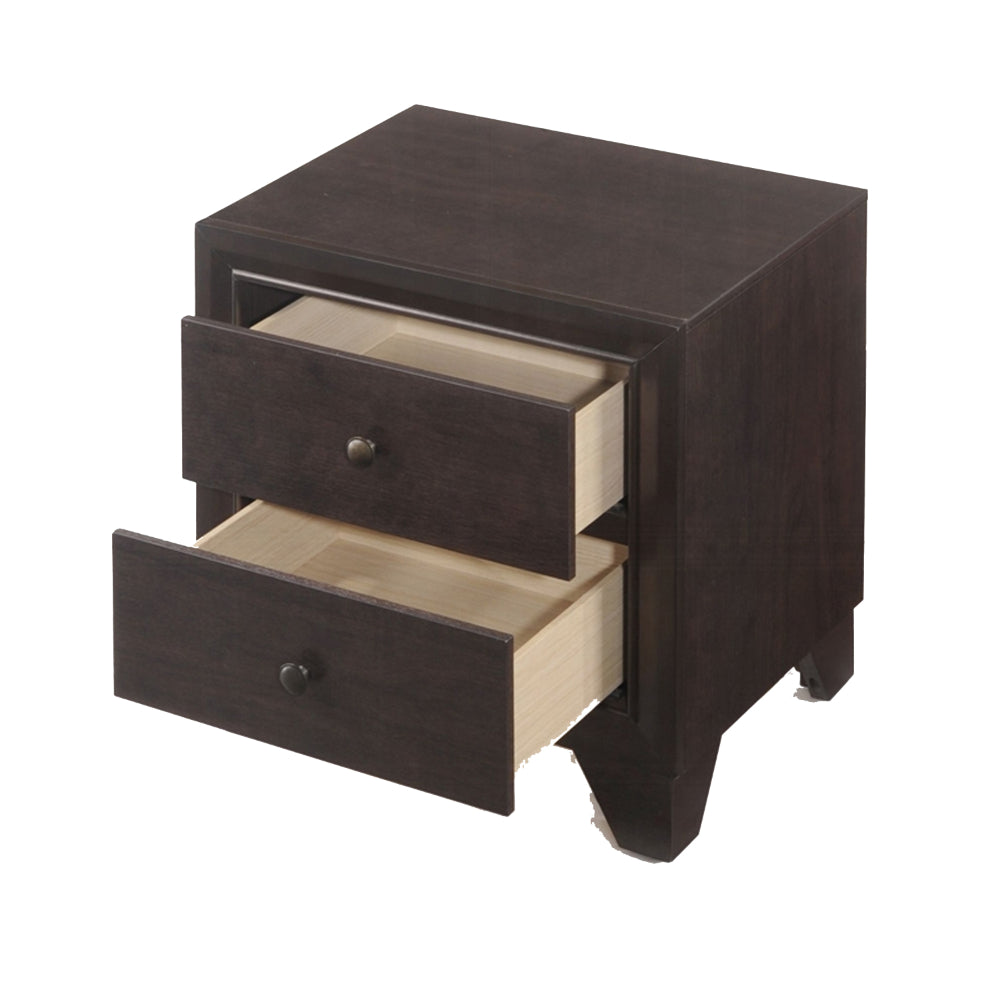 Wooden Night Stand with Two Drawer , Espresso Brown  - BM177842