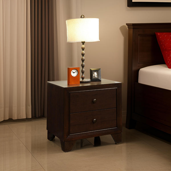 Wooden Night Stand with Two Drawer , Espresso Brown  - BM177842