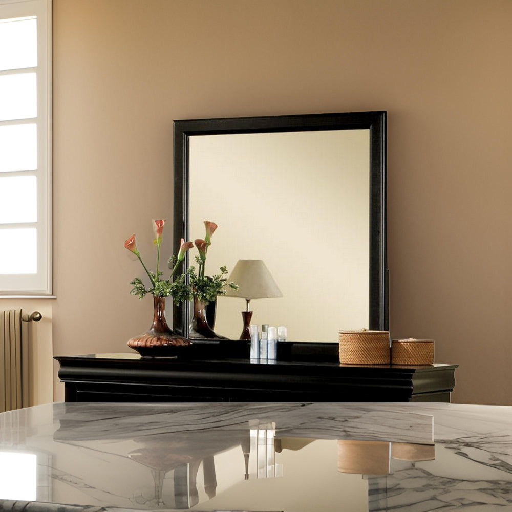 Wooden Frame Mirror , Black  - BM177851