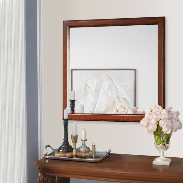 Wooden Frame Mirror , Cherry Brown  - BM177852