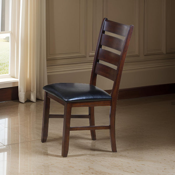 Leather Upholstered Wooden Side Chairs With Ladder Back, Brown & Black, (Set of 2)  - BM177861