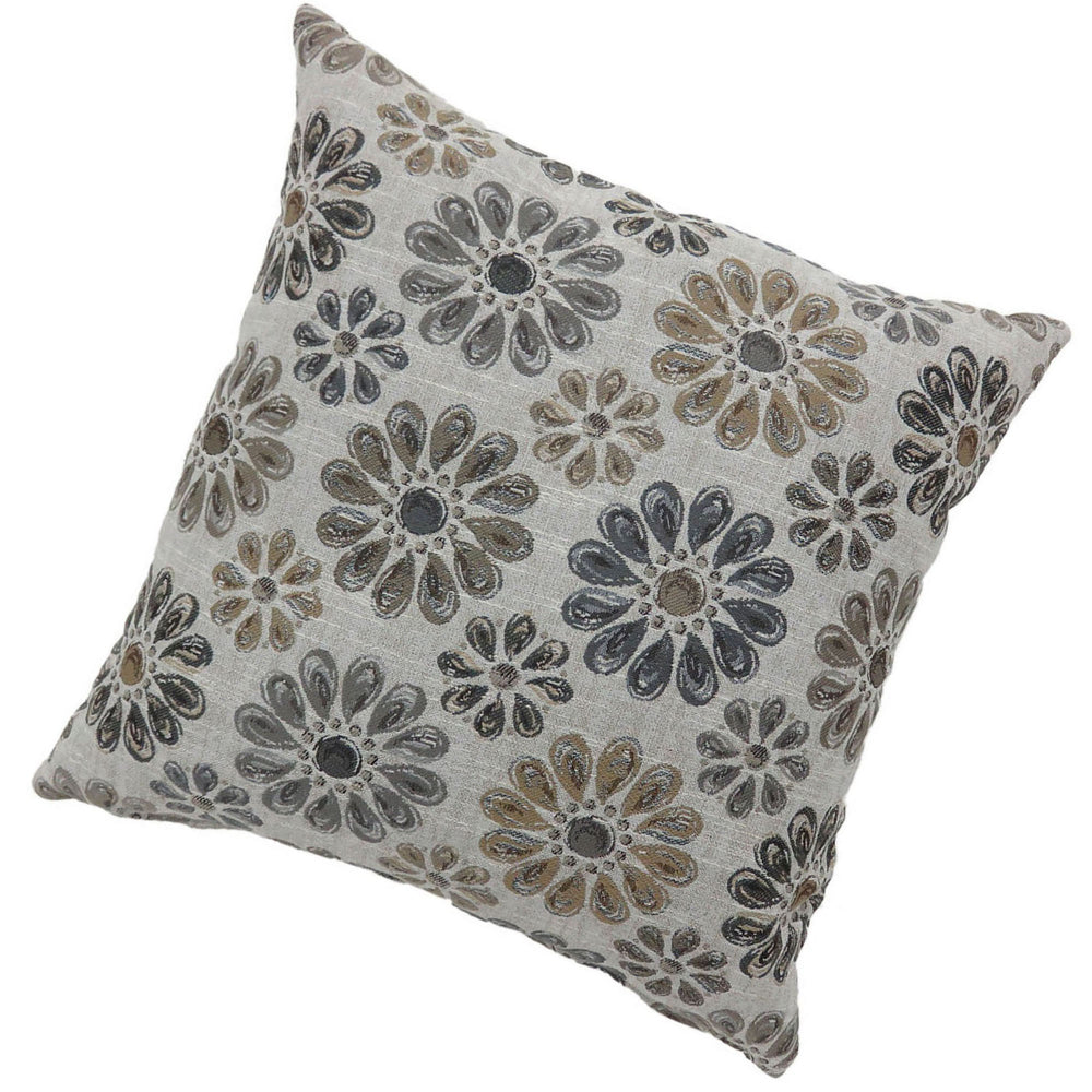 Contemporary Style Floral Designed Set of 2 Throw Pillows, Gray