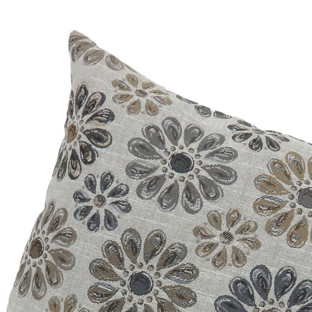 Contemporary Style Floral Designed Set of 2 Throw Pillows, Gray