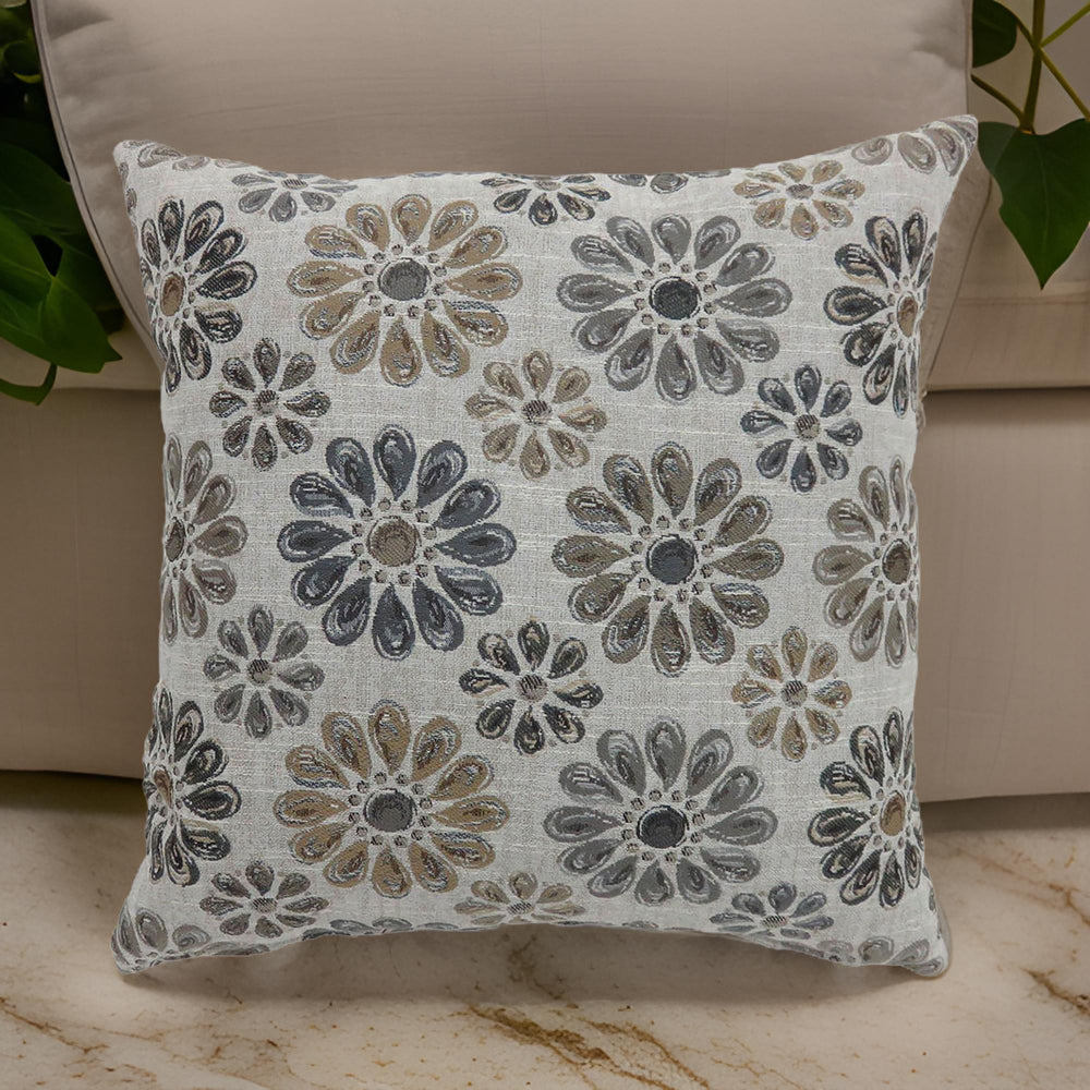 Contemporary Style Floral Designed Set of 2 Throw Pillows, Gray