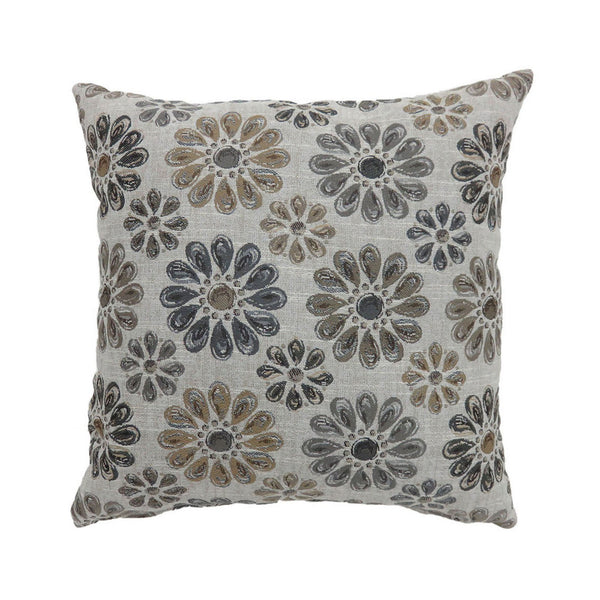 Contemporary Style Floral Designed Set of 2 Throw Pillows, Gray