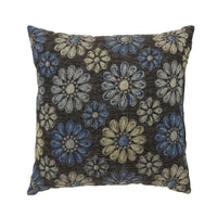 Contemporary Style Floral Designed Set of 2 Throw Pillows, Navy Blue