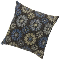 Contemporary Style Floral Designed Set of 2 Throw Pillows, Navy Blue