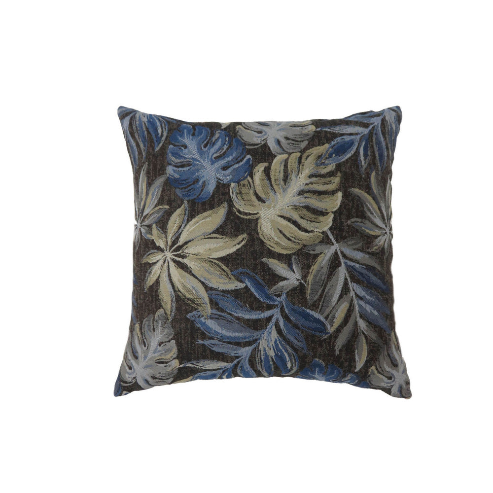 Contemporary Style Leaf Designed Set of 2 Throw Pillows, Navy Blue  - BM177972