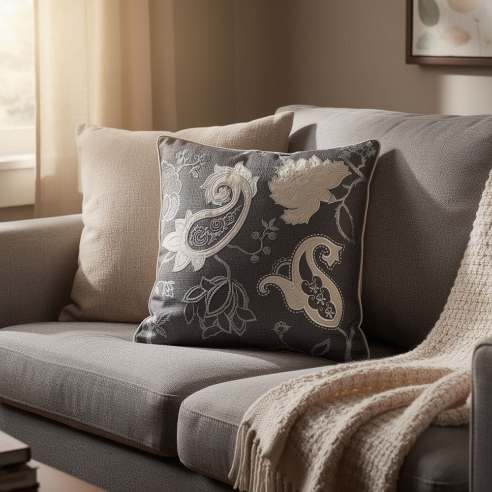 Contemporary Style Set of 2 Throw Pillows With Paisley and Floral Designing - BM178023