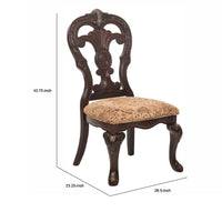 Wood Fabric Side Chair With Deep Engraved Design, Brown & Beige (Set of 2)