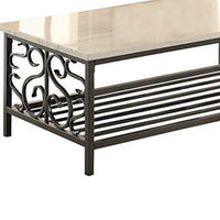 3 Piece Faux Marble Top Table Set With Decorative Metal Frame, Cream & Gray - BM180008