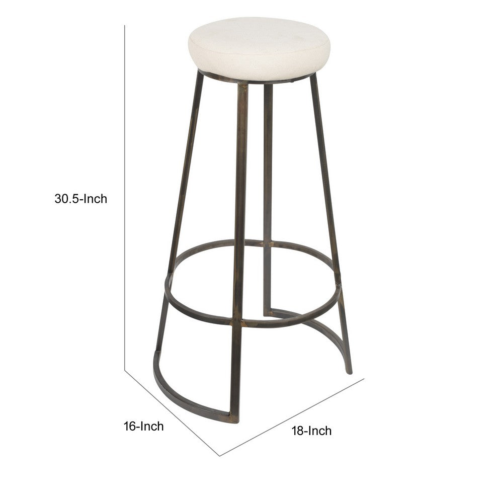 Metal Framed Backless Counter Stool With Polyester Seat, Black & White