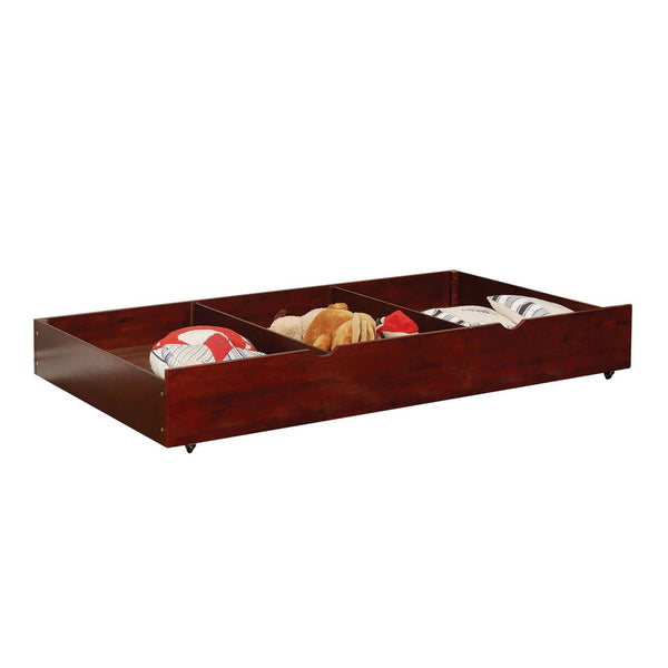 Transitional Style Wooden Trundle With Large Storage Drawer, Warm Cherry Brown - FOA-CM-TR453-CH