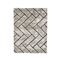 3D Zig Zag Patterned Polyester Area Rug With Jute Mesh Backing, Gray
 and Black - FOA-RG5195