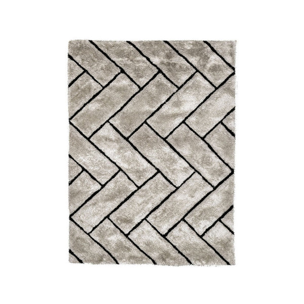 3D Zig Zag Patterned Polyester Area Rug With Jute Mesh Backing, Gray
 and Black - FOA-RG5195