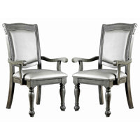 Traditional Style Wooden Arm Chair With Leatherette Cushions In Gray, Set Of 2