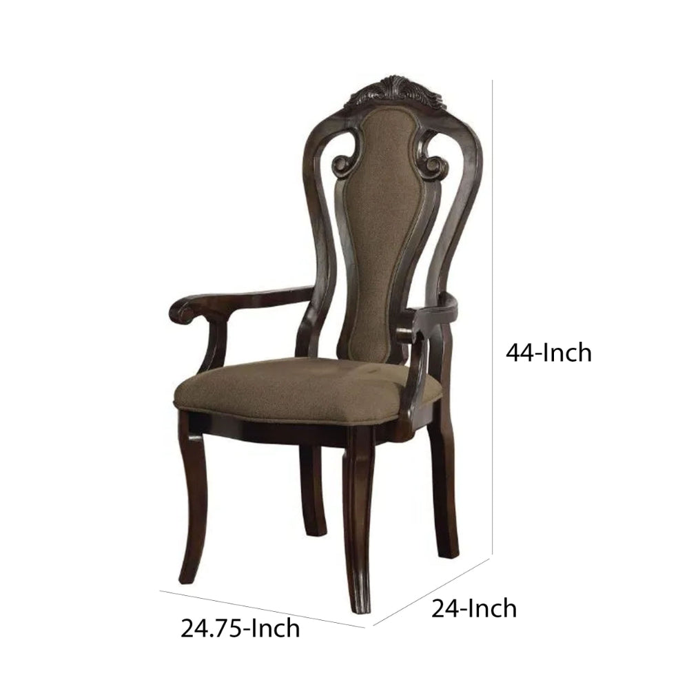 Fabric Upholstered Wooden Arm Chair, Walnut Brown, Set Of 2 - BM181300