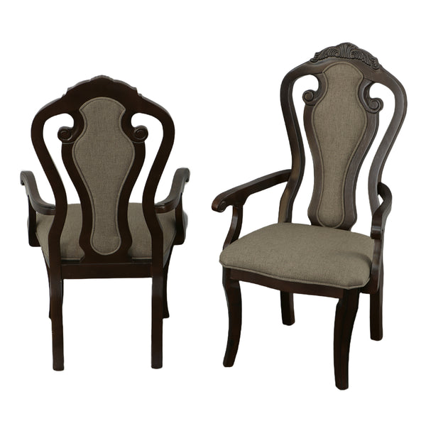 Fabric Upholstered Wooden Arm Chair, Walnut Brown, Set Of 2 - BM181300