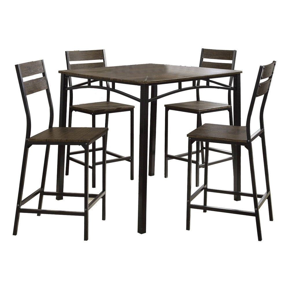 5 Piece Metal And Wood Counter Height Table Set In Antique Brown - FOA-CM3920PT-5PK