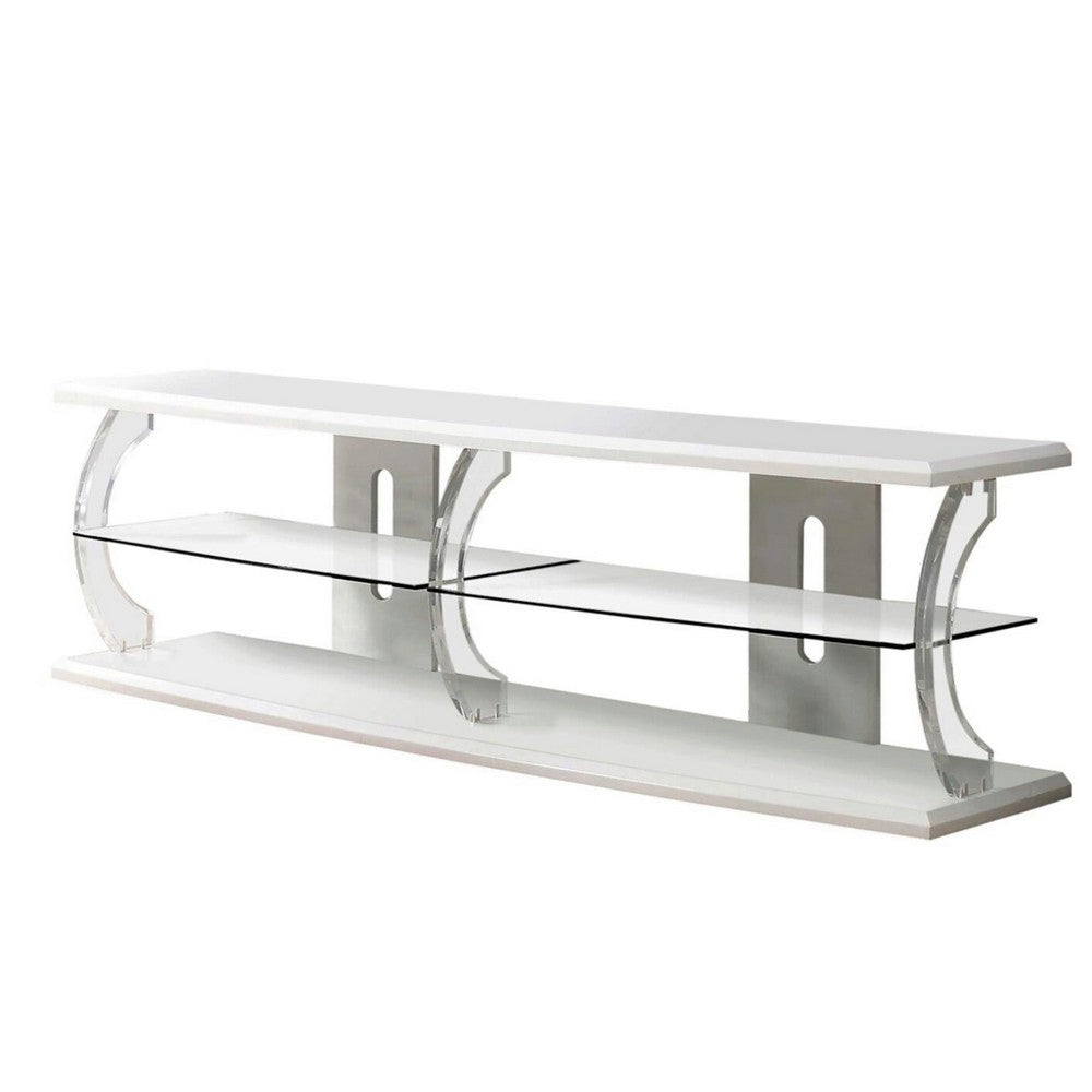 60" Wooden TV Stand With Spacious Glass Shelf, White And Clear - FOA-CM5901WH-TV-60