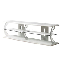 60" Wooden TV Stand With Spacious Glass Shelf, White And Clear - FOA-CM5901WH-TV-60