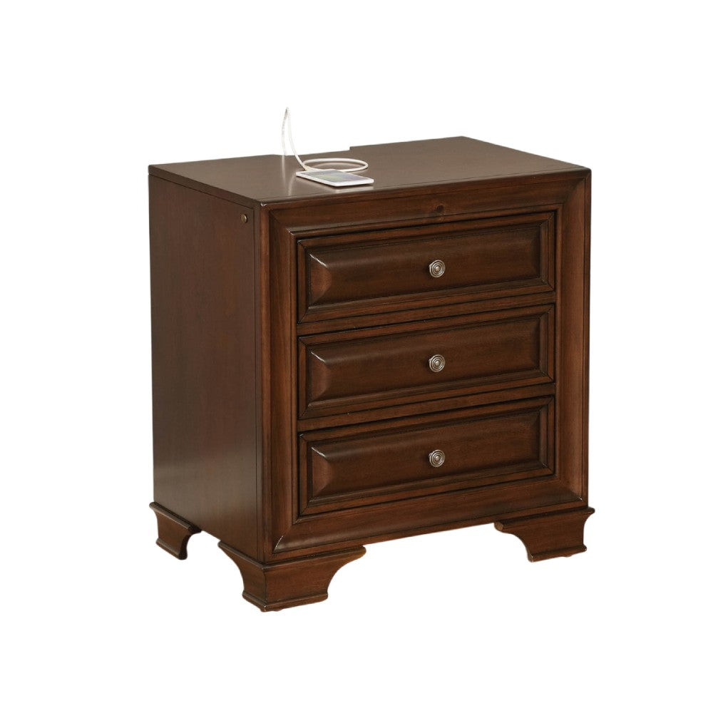 Wooden Night Stand With 3 Drawers In Cherry Brown - BM181394