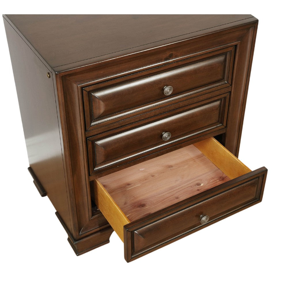 Wooden Night Stand With 3 Drawers In Cherry Brown - BM181394