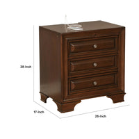 Wooden Night Stand With 3 Drawers In Cherry Brown - BM181394