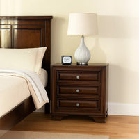 Wooden Night Stand With 3 Drawers In Cherry Brown - BM181394