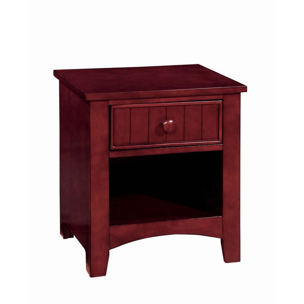 Wooden Night Stand With One Drawer And Open Shelf In Cherry Brown