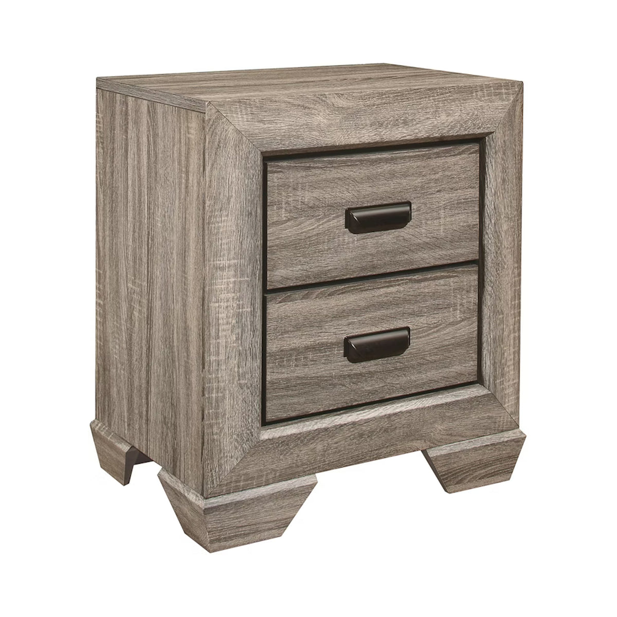 2 Drawers Wooden Night Stand With Metal Hardware, Rustic Brown - BM181846
