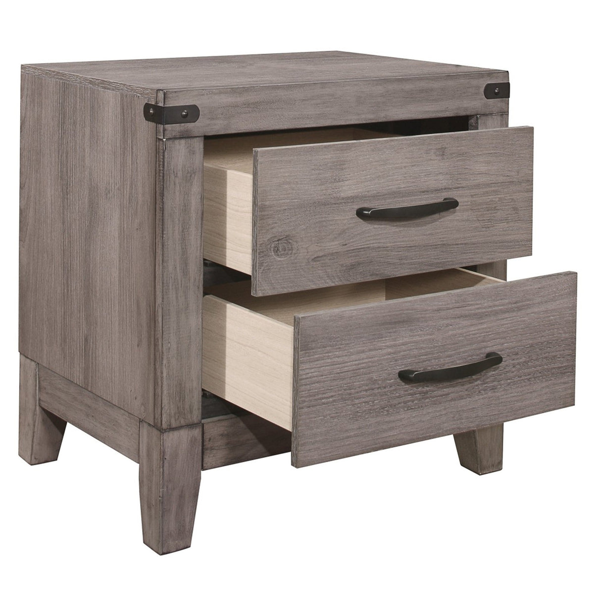 2 Drawer Wooden Night Stand With Metal Handle, Weathered Gray - BM181921