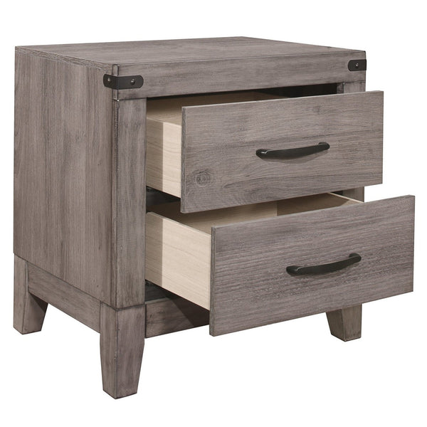 2 Drawer Wooden Night Stand With Metal Handle, Weathered Gray - BM181921