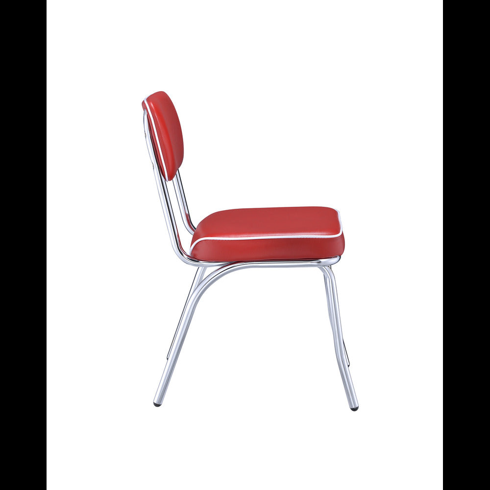 Benzara Leather Upholstered Metallic Retro Dining Side Chair, Red
