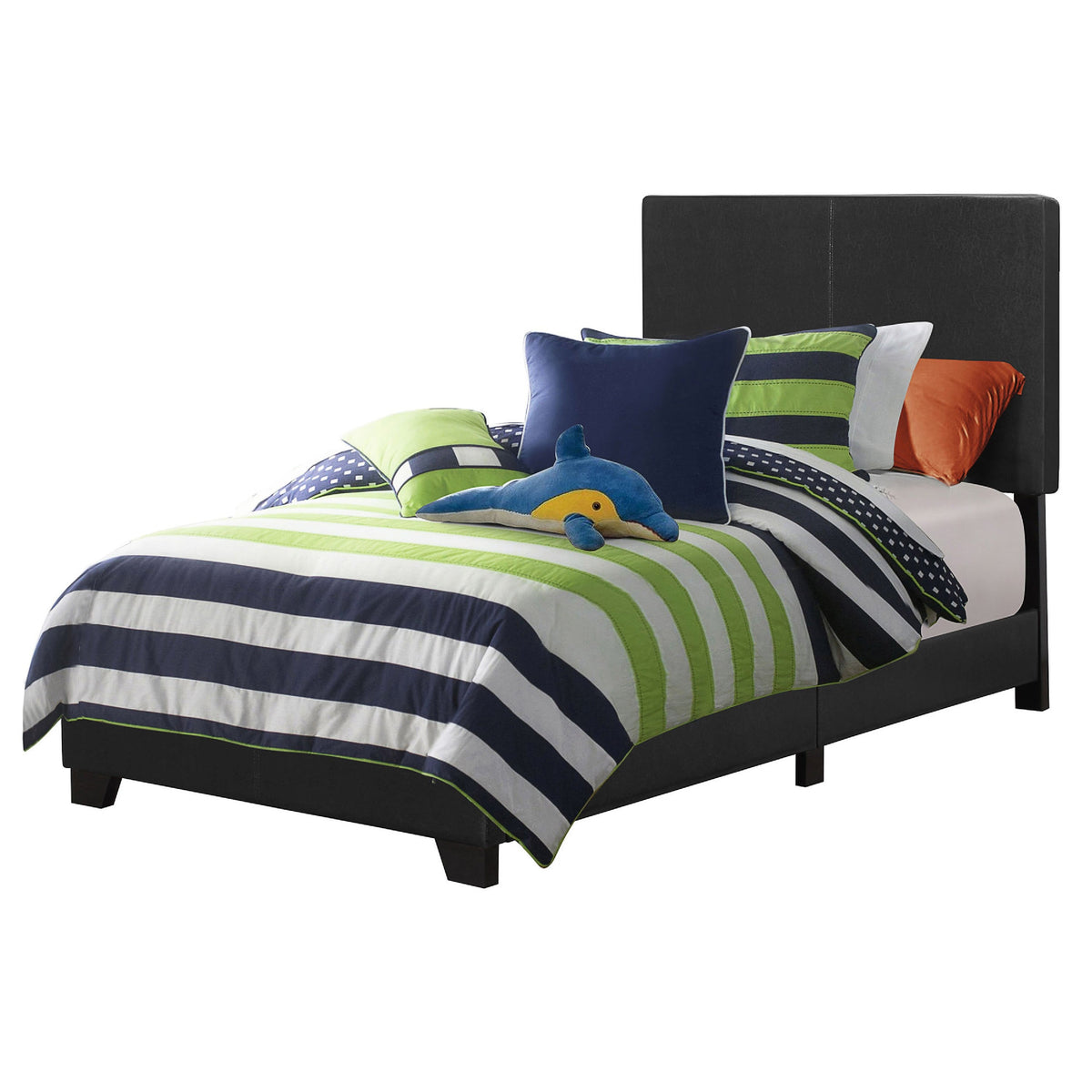Leather Upholstered Twin Size Platform Bed, Black - BM182790