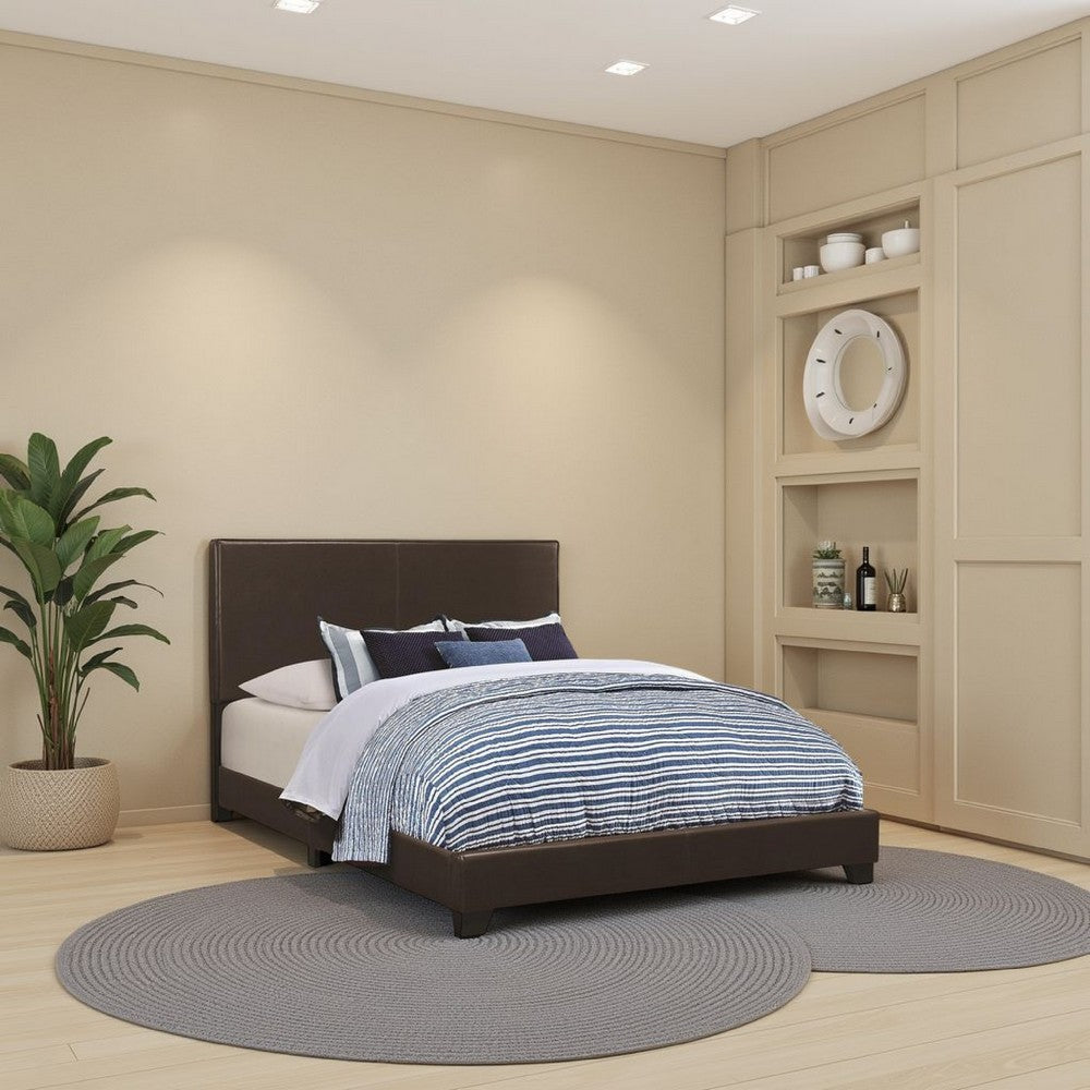 Leather Upholstered Full Size Platform Bed, Brown - BM182791