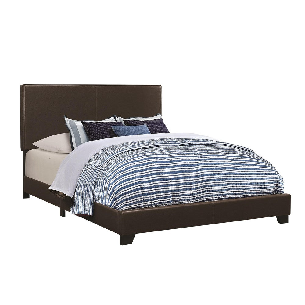 Leather Upholstered California King Size Platform Bed, Brown