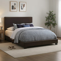 Leather Upholstered California King Size Platform Bed, Brown