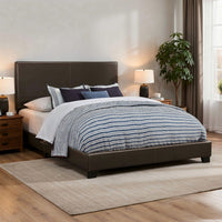 Leather Upholstered California King Size Platform Bed, Brown
