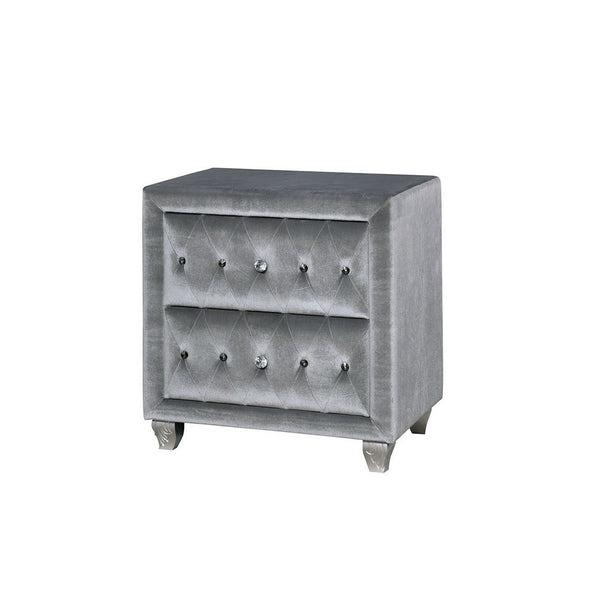 Traditional Fabric and Solid Wood Night Stand With Button Tufting, Gray - FOA-CM7150N