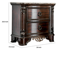 Transitional Wood Night Stand With Genuine Marble Top, Brown - BM182950